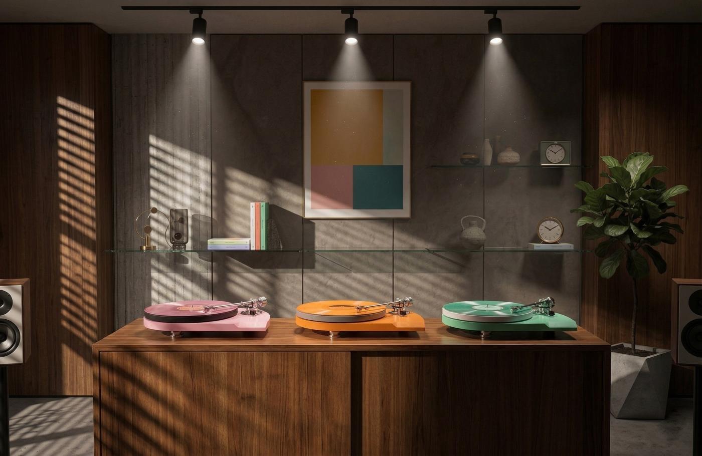 Gravity Chroma showroom — pink, tangerine, mint